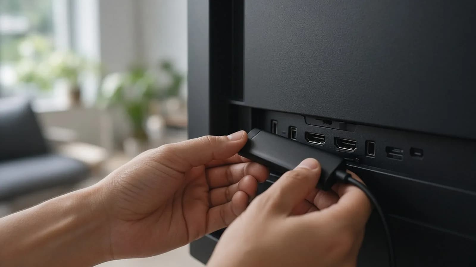 HDMI-Stick wird in den Fernseher gesteckt
